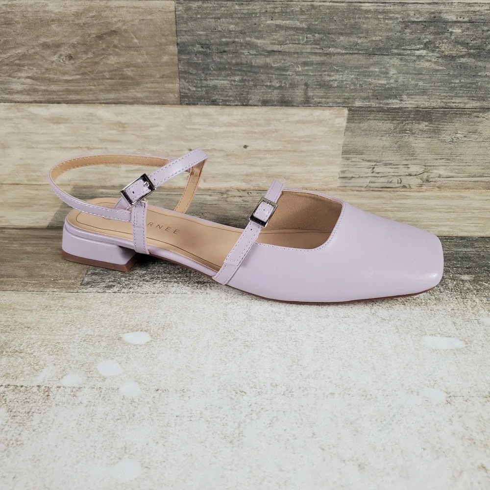 Journee Gretchenn Flats Womens Sz 11 Lavender Square Toe Double-Buckle‎ Straps
